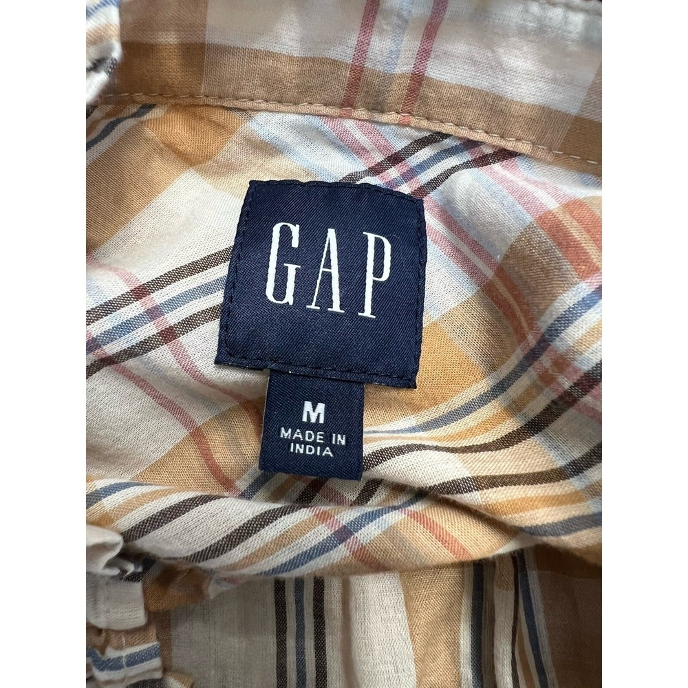 Gap Womens Plaid Button Up Shirt Size Medium Ruffle Neck Neutral Country Western - Picture 6 of 8